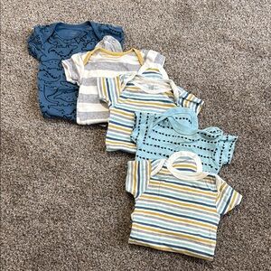 Gerber Striped Baby Onesies in Blue, Yellow, and Cream